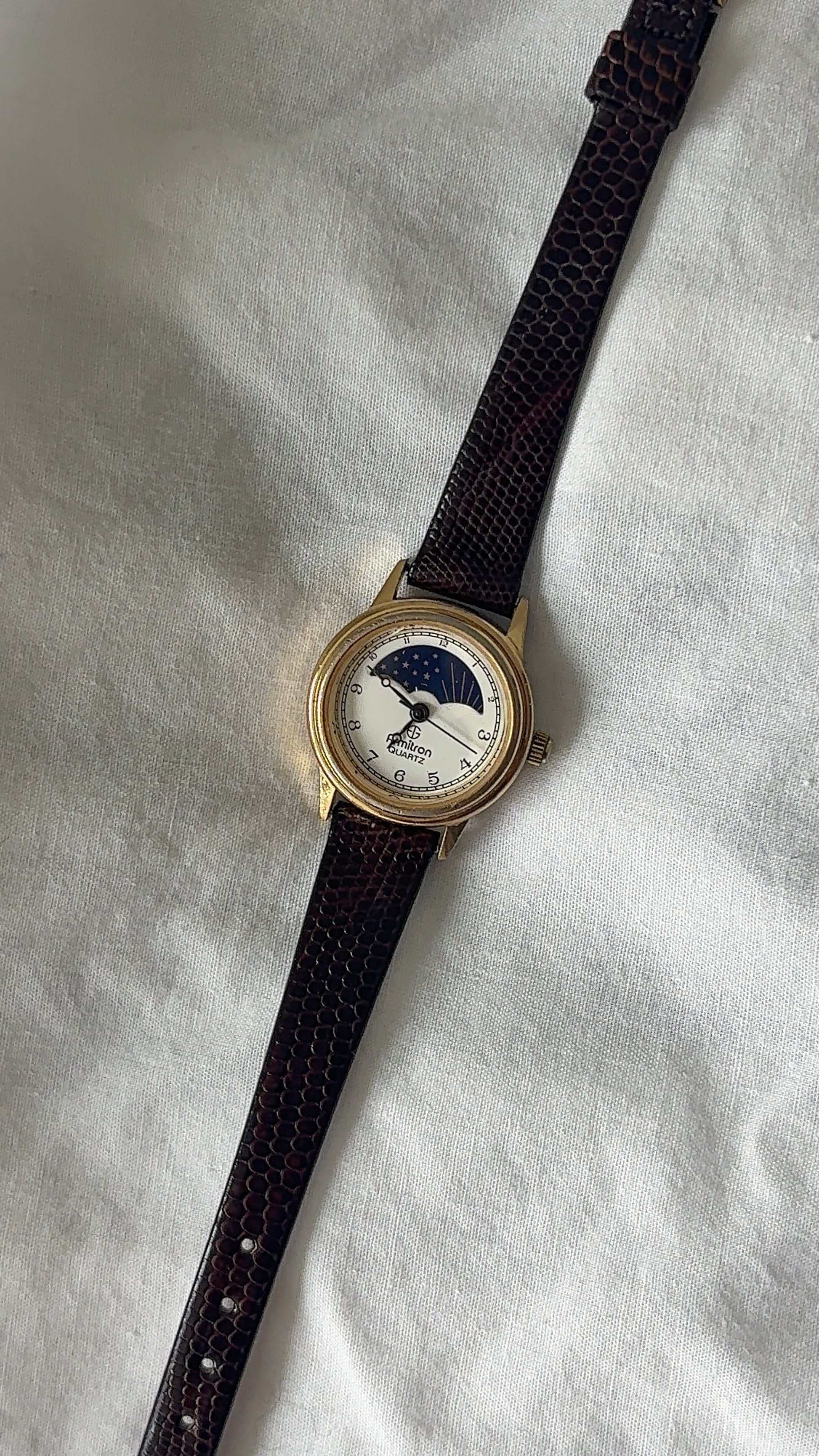 WORKING Gold-Tone Moon Phase Watch