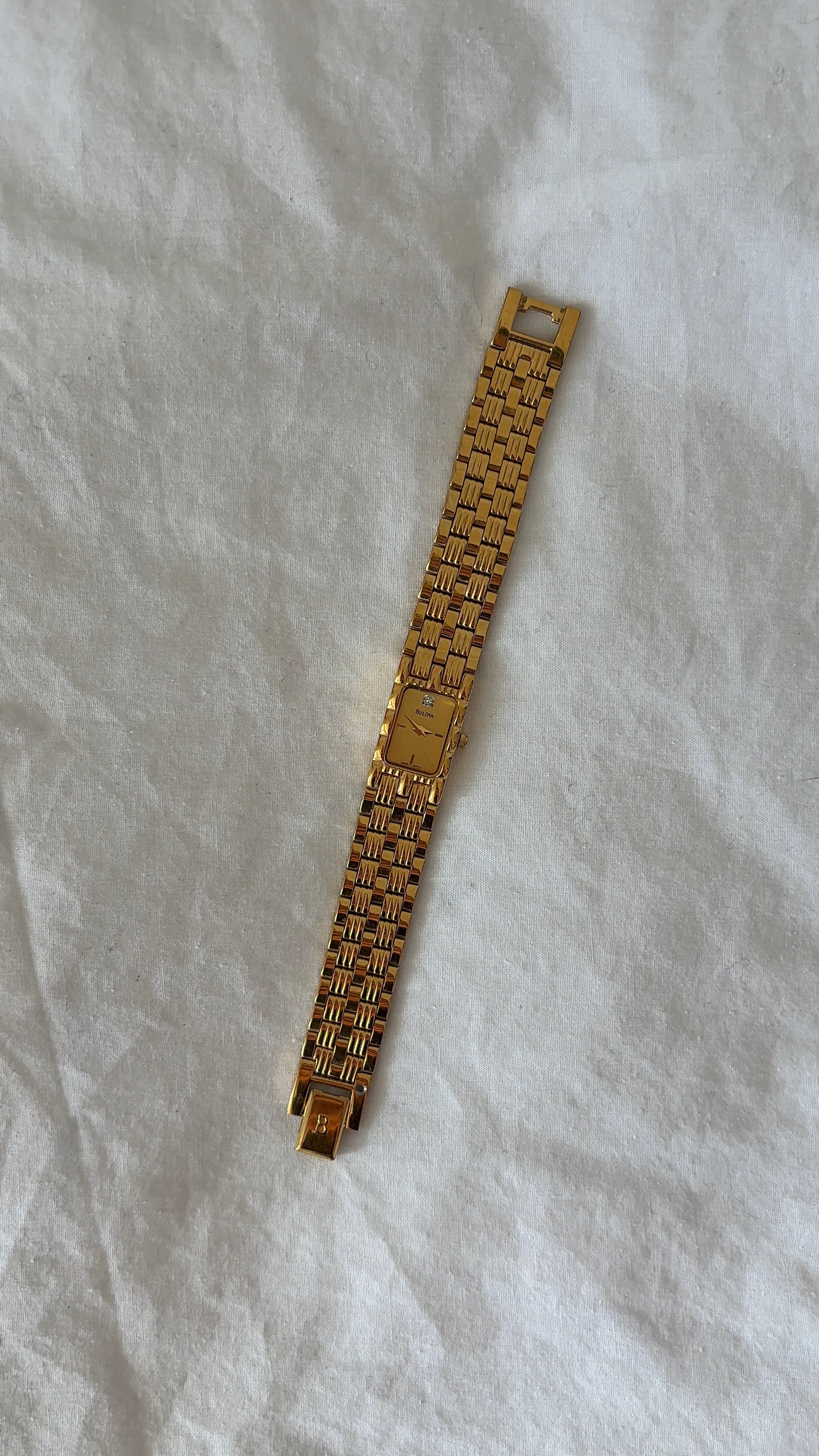 WORKING Dainty Gold-Tone Tank Watch