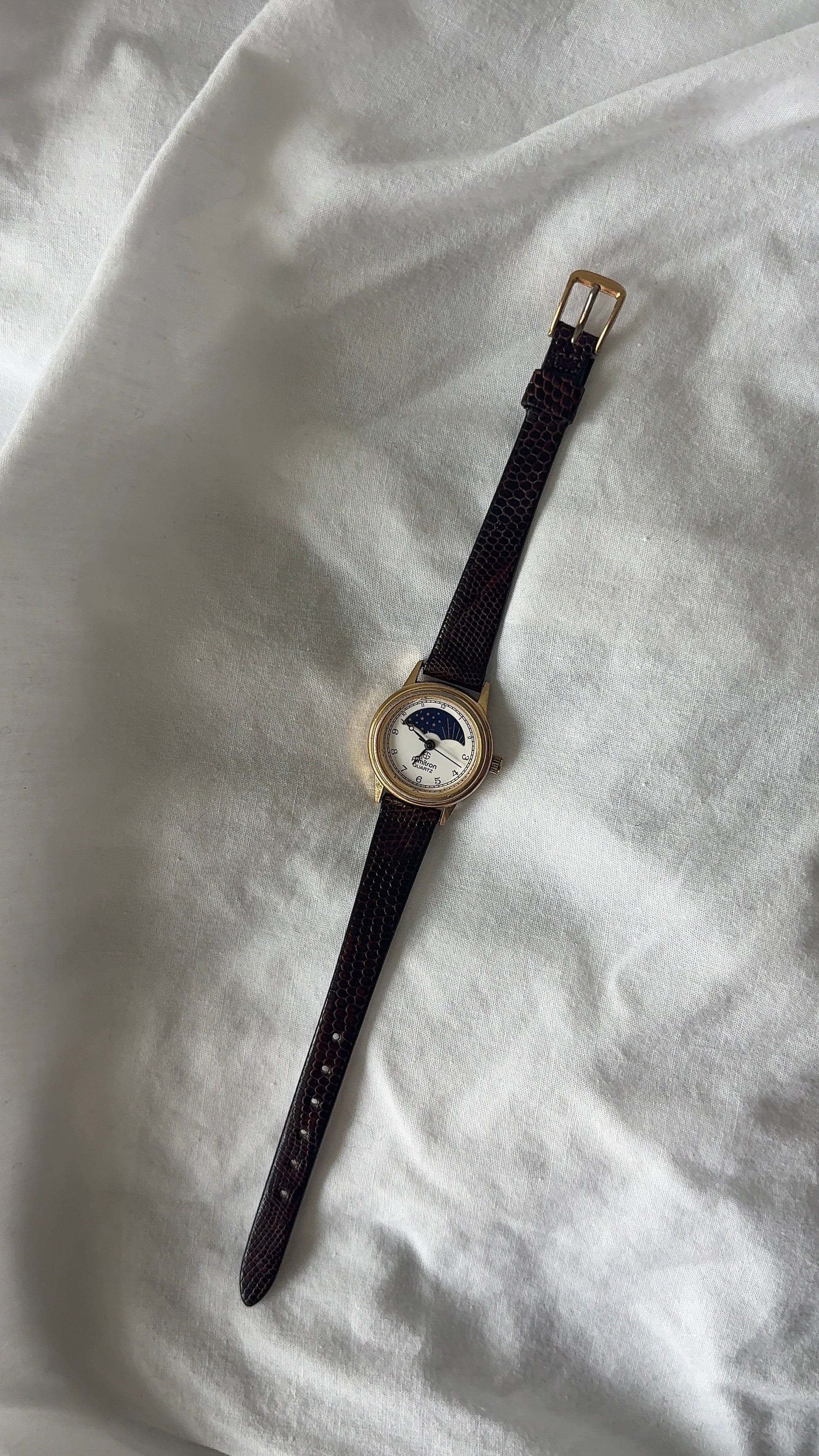 WORKING Gold-Tone Moon Phase Watch