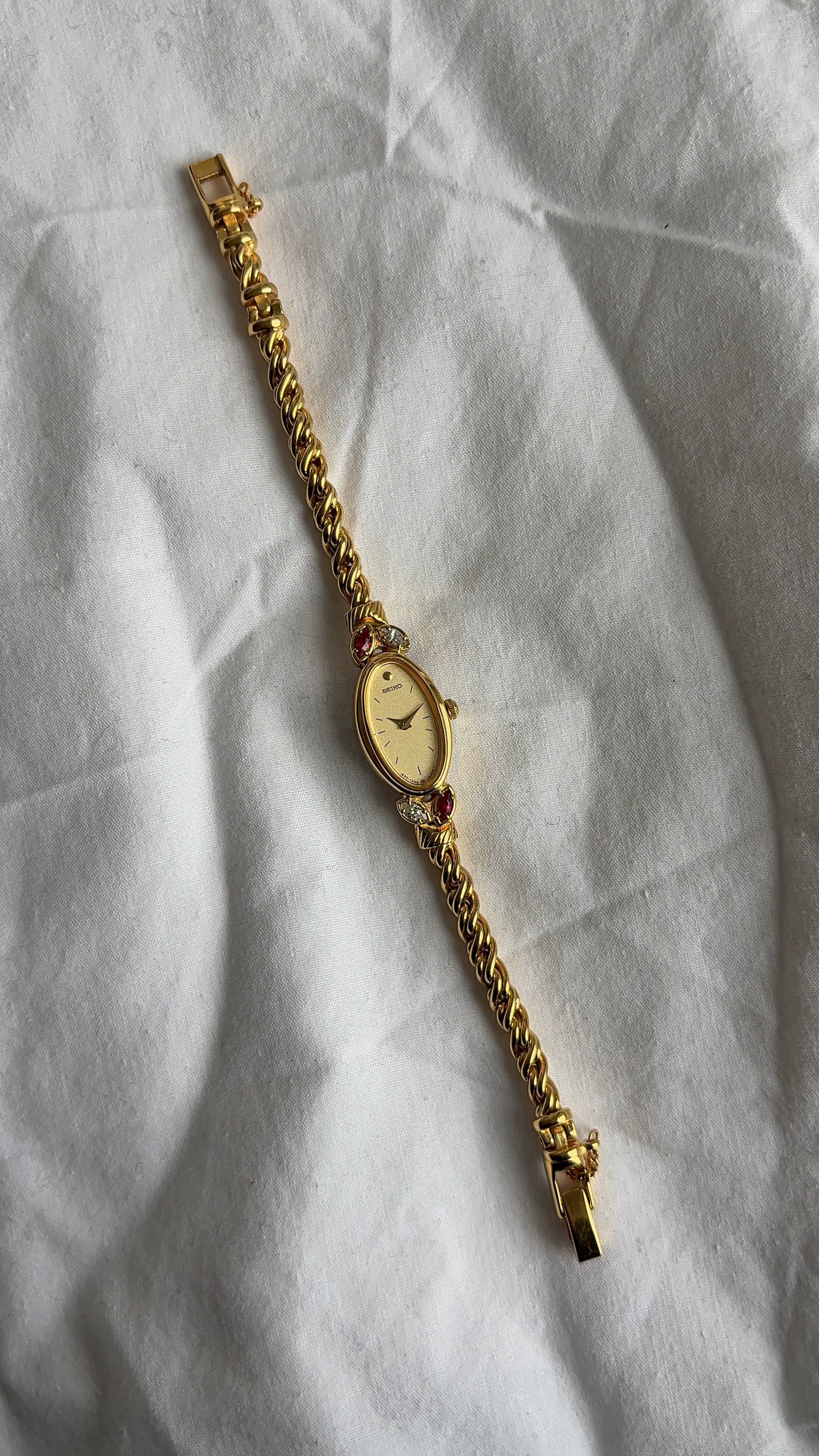 WORKING Dainty Magenta Gemstone Seiko Watch