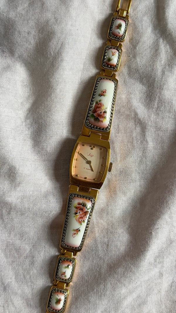 WORKING Floral Porcelain Watch