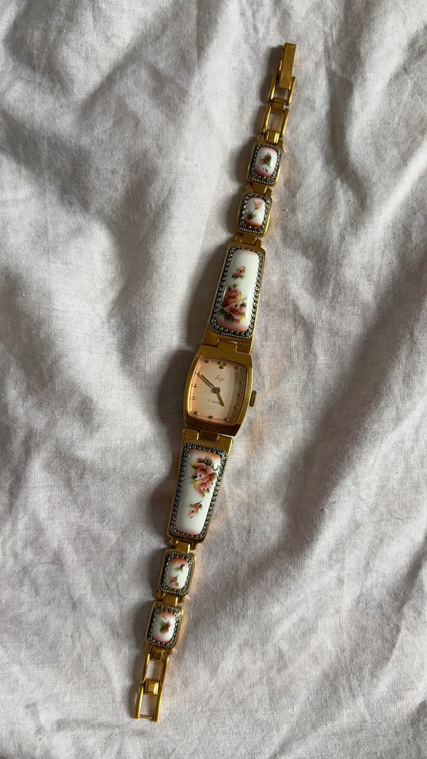 WORKING Floral Porcelain Watch