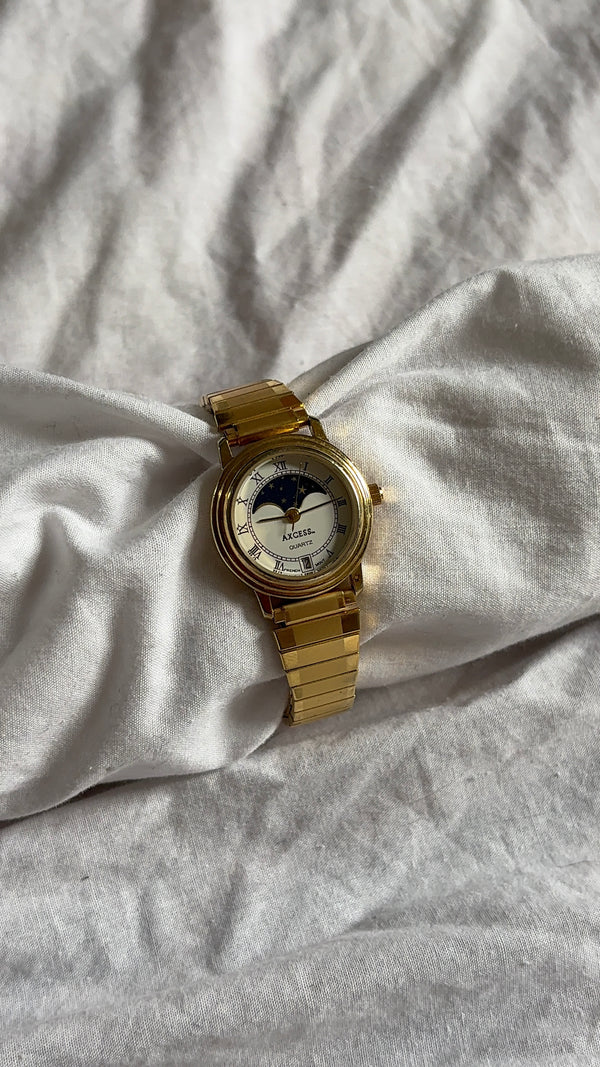 WORKNG Dainty Gold-Tone Moon Phase Watch