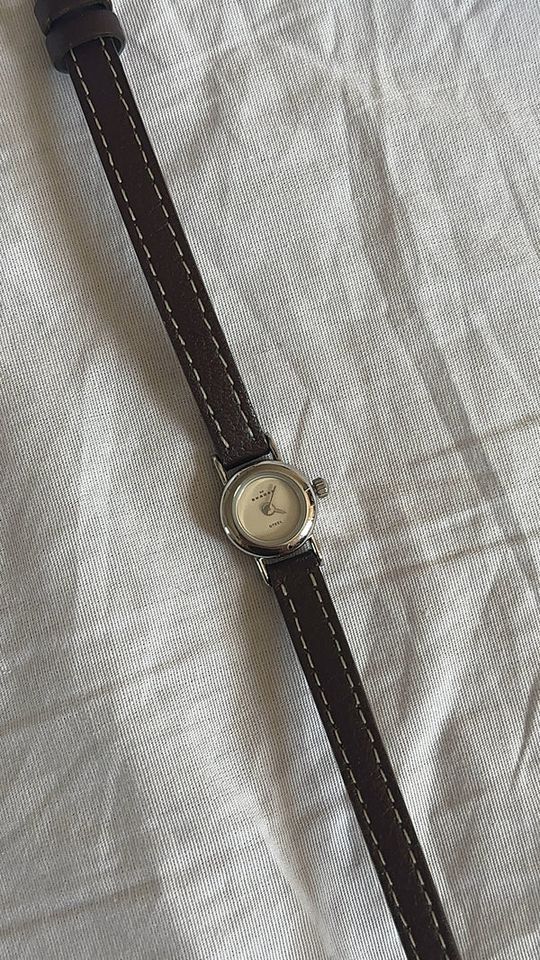 WORKING Dainty Silver-Tone Brown Leather Watch