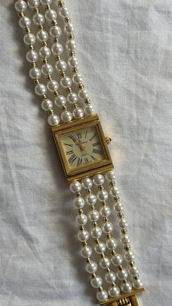 WORKING Gold-Tone Pearl Band Clasp Watch