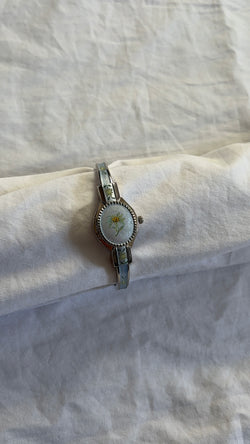 WORKING Silver-Tone Floral Peek-A-Boo Watch