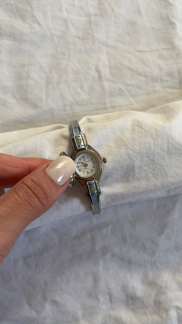 WORKING Silver-Tone Floral Peek-A-Boo Watch