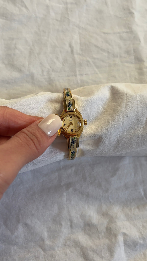 WORKING Gold-Tone Floral Peek-A-Boo Watch