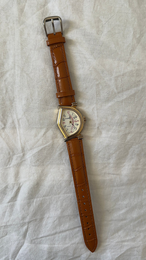 WORKING Asymmetrical Dial Brown Leather Watch