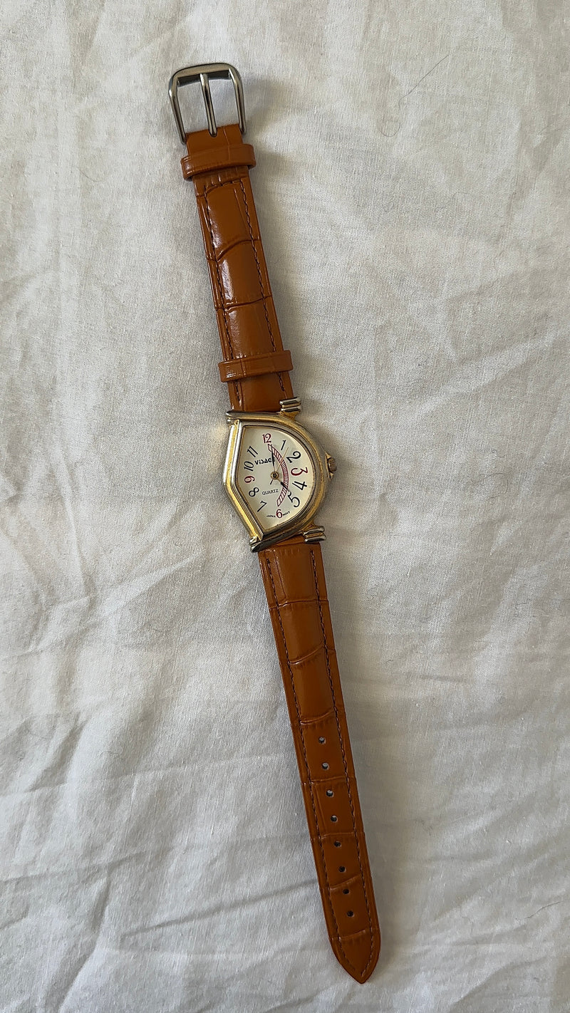 WORKING Asymmetrical Dial Brown Leather Watch