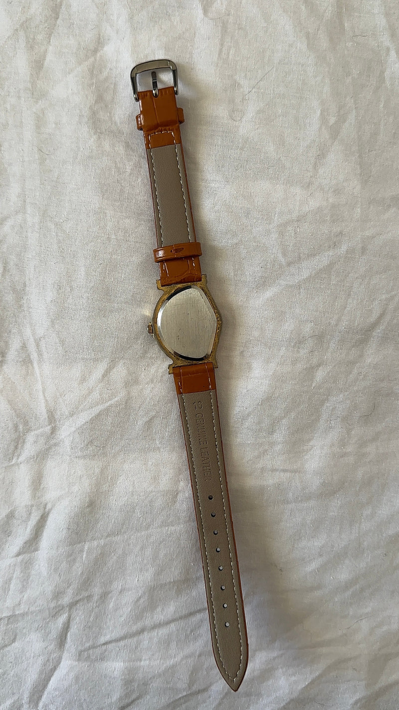 WORKING Asymmetrical Dial Brown Leather Watch