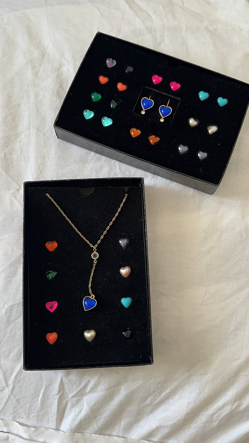 Gold-Tone Interchangeable Heart Pendant Necklace and Earrings Set