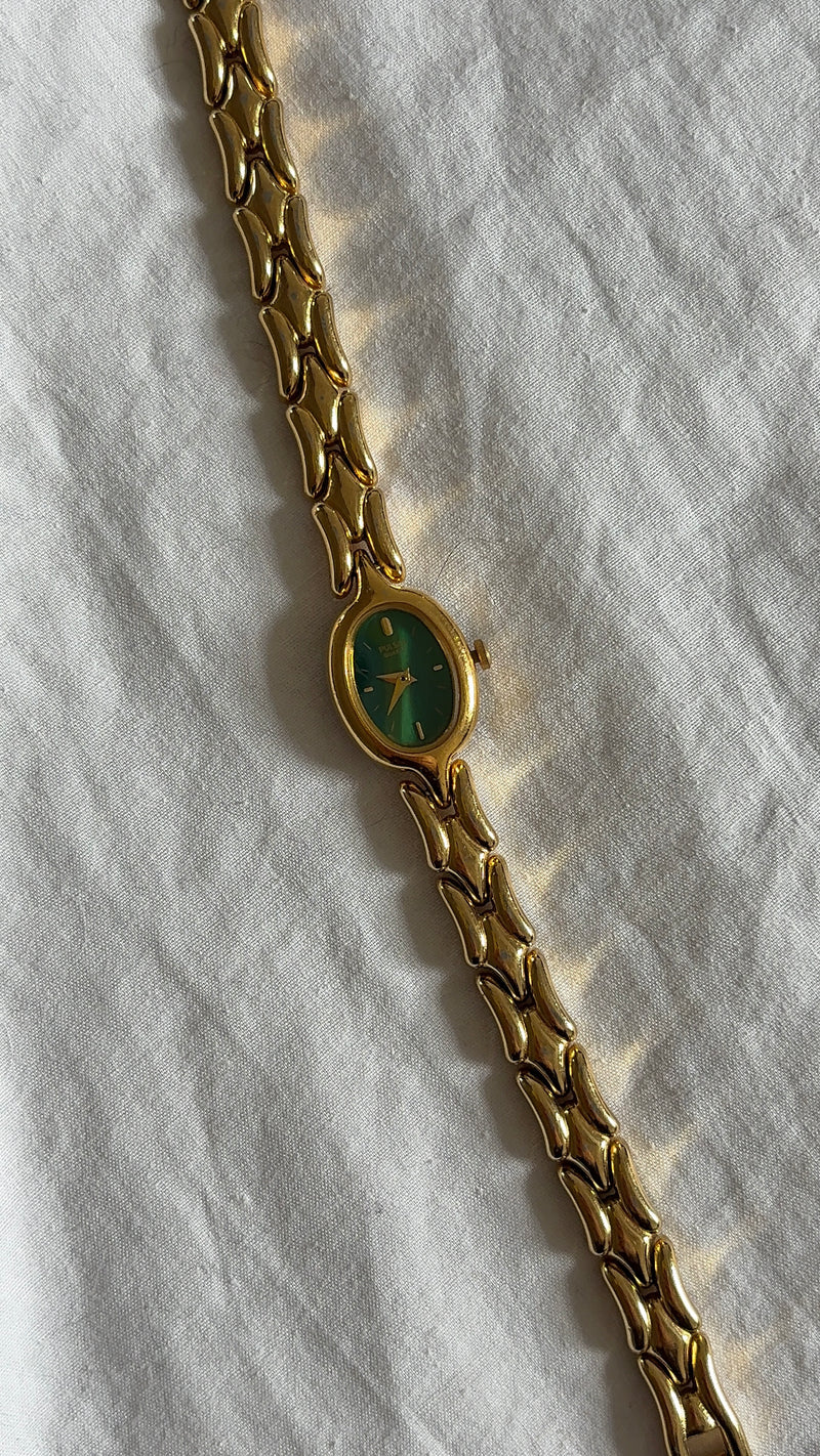 WORKING Rare Emerald Dial Clasp Watch