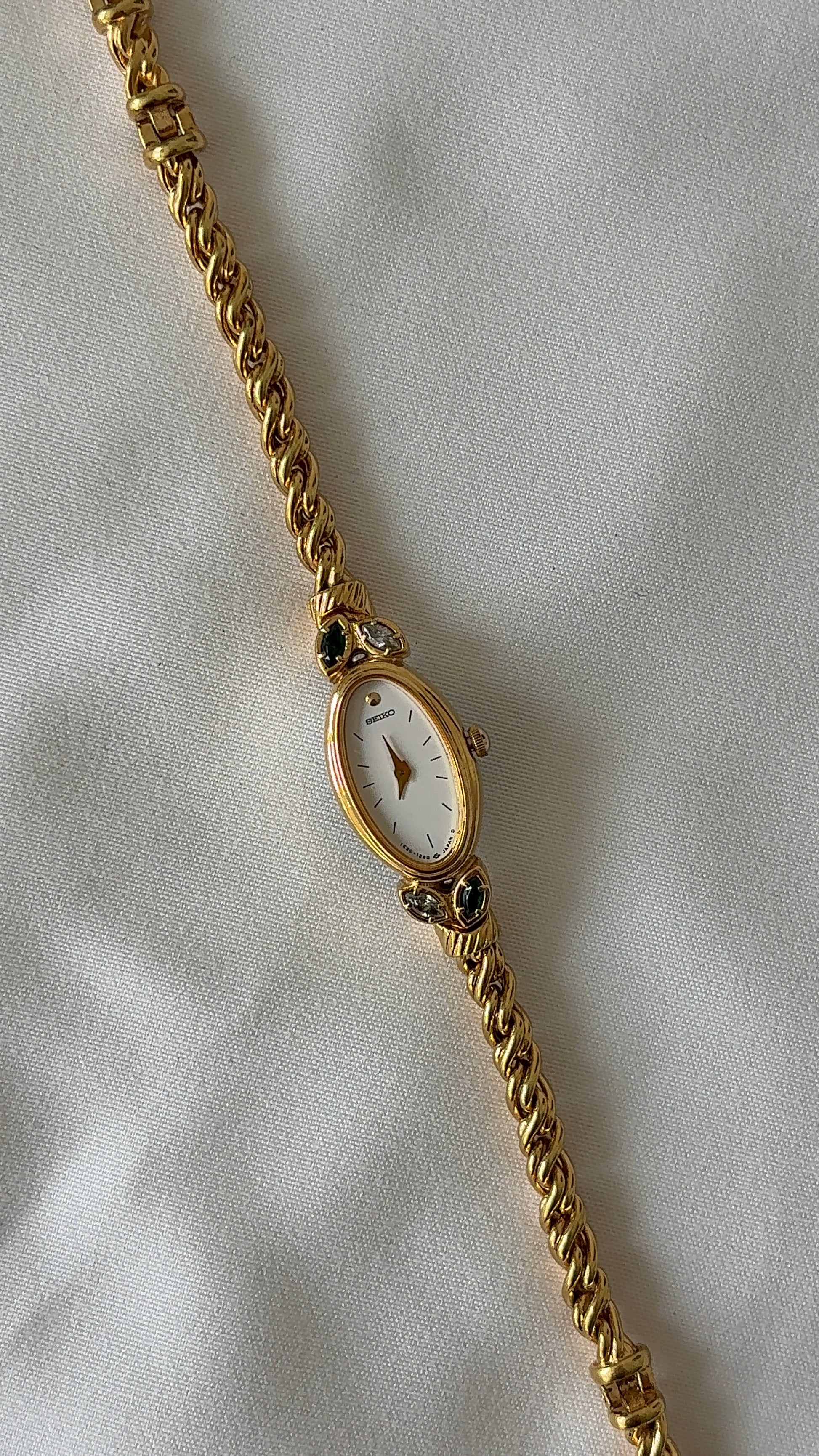 WORKING Dainty Emerald Gemstone Seiko Watch
