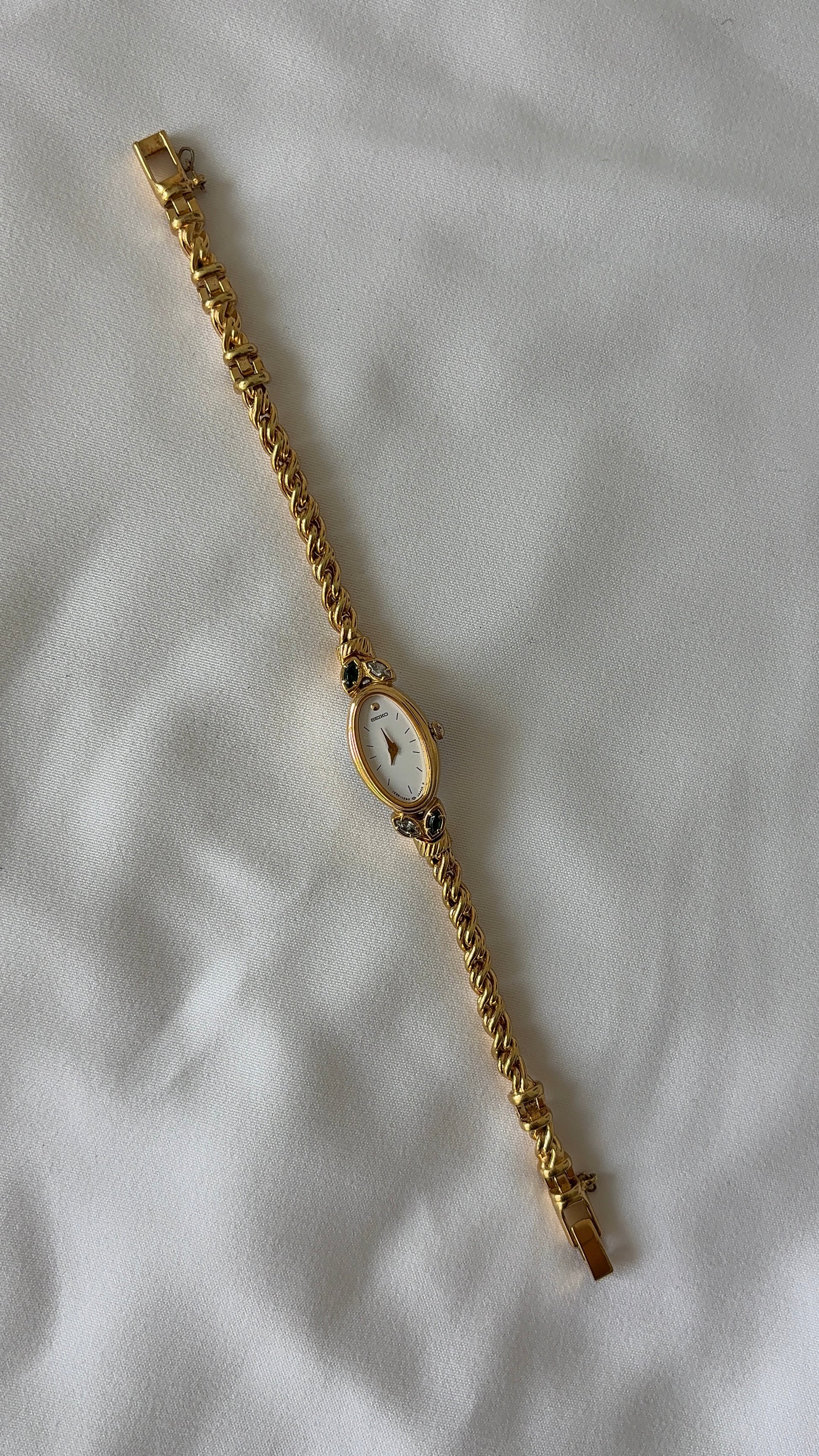 WORKING Dainty Emerald Gemstone Seiko Watch